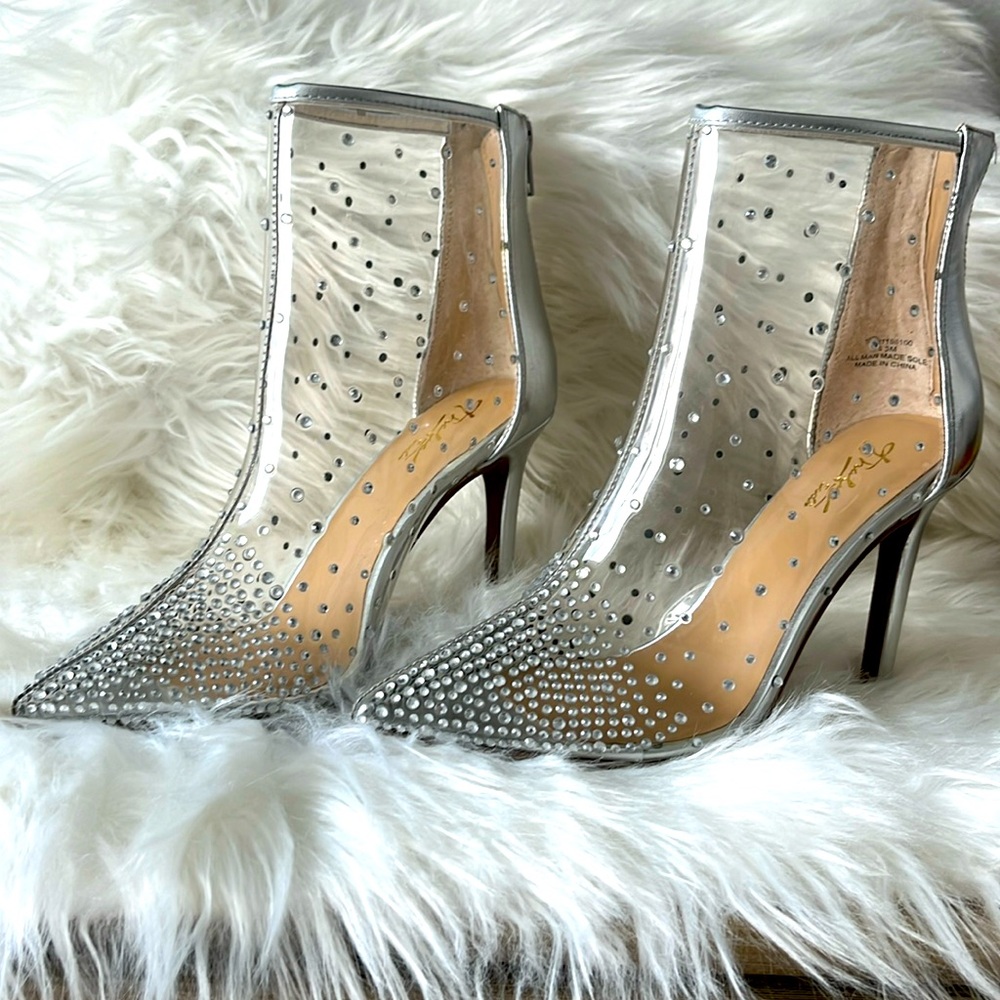 Thalia embellished clear high heeled bootie